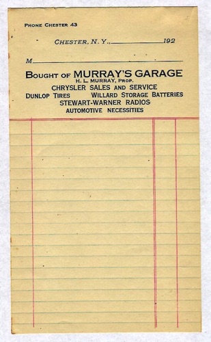 Murray's Garage billhead. 192_. chs-001044